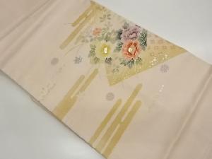 螺鈿金彩草花にヱ霞・花菱亀甲模様名古屋帯